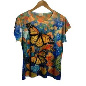 Y2K Butterfly Tshirt Women M North Carolina Zoo Fairy Cottage Novelty AOP